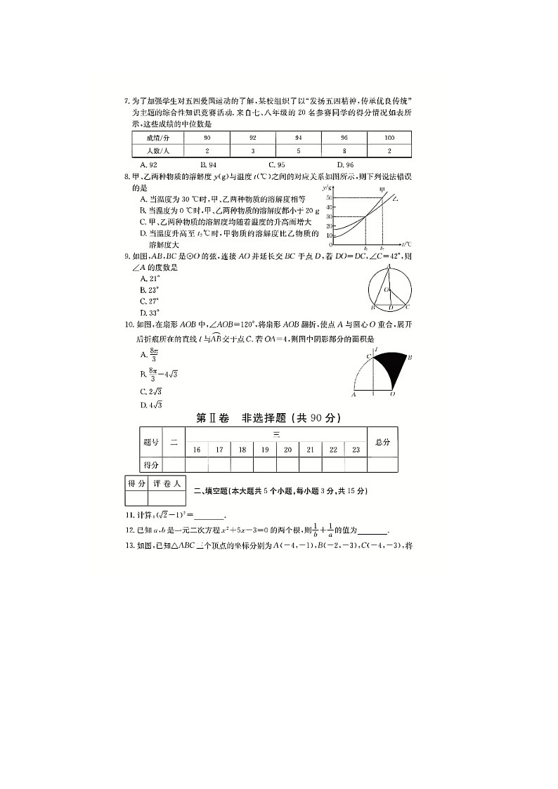 2023年山西省某市部分学校六月模拟数学试题及答案02