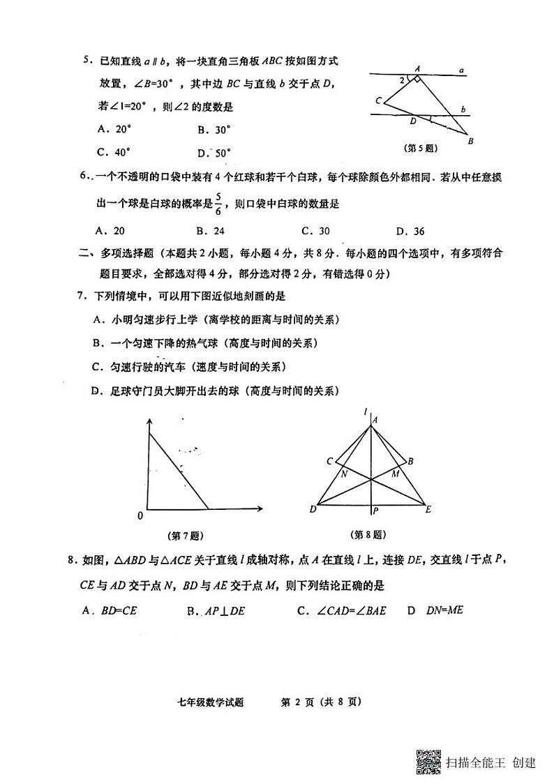 山东省青岛市黄岛区2022-2023学年七年级下学期6月期末数学试题第2页