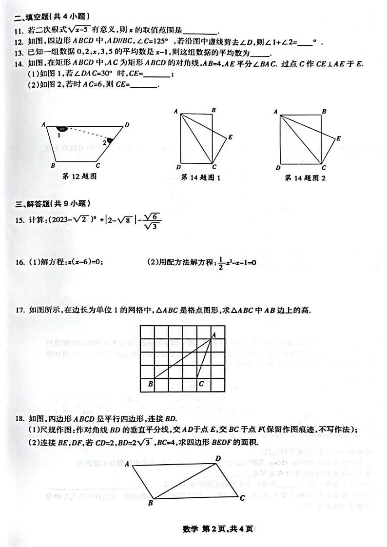 安徽省合肥市蜀山区校中国科大附中高新中学2022-2023学年下学期八年级数学期末试卷02