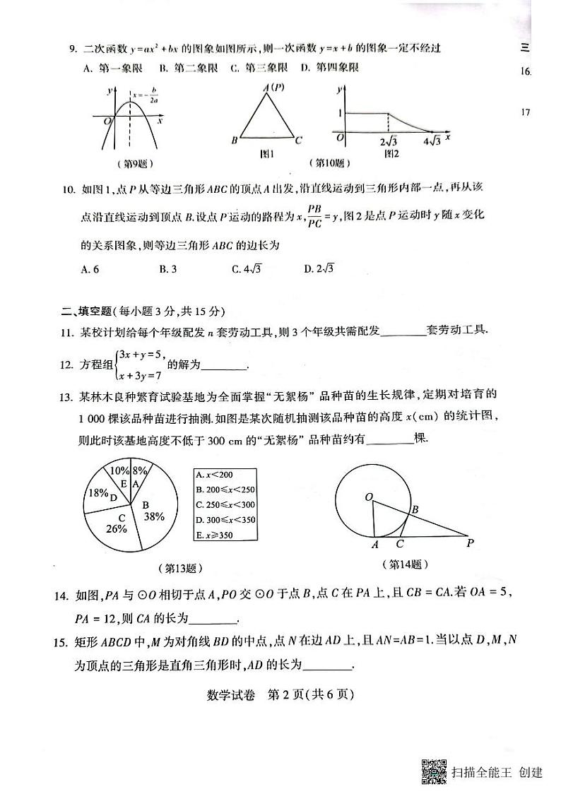 2023河南中考数学（无答案）第2页