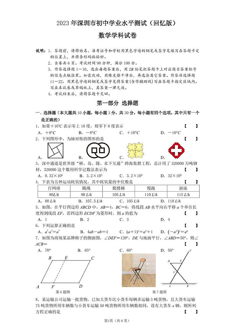 2023年广东省深圳市中考数学中考真题+01