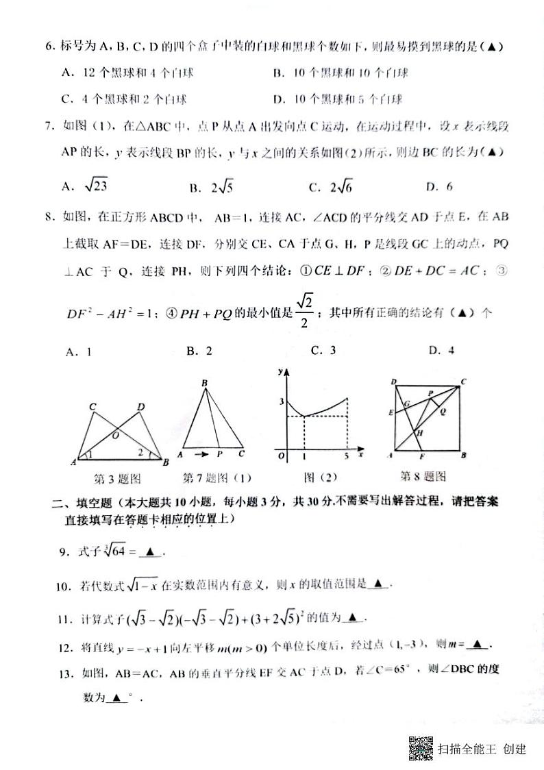 江苏省宿迁市湖滨新区2022-2023学年下学期期末八年级调研测试数学试卷02