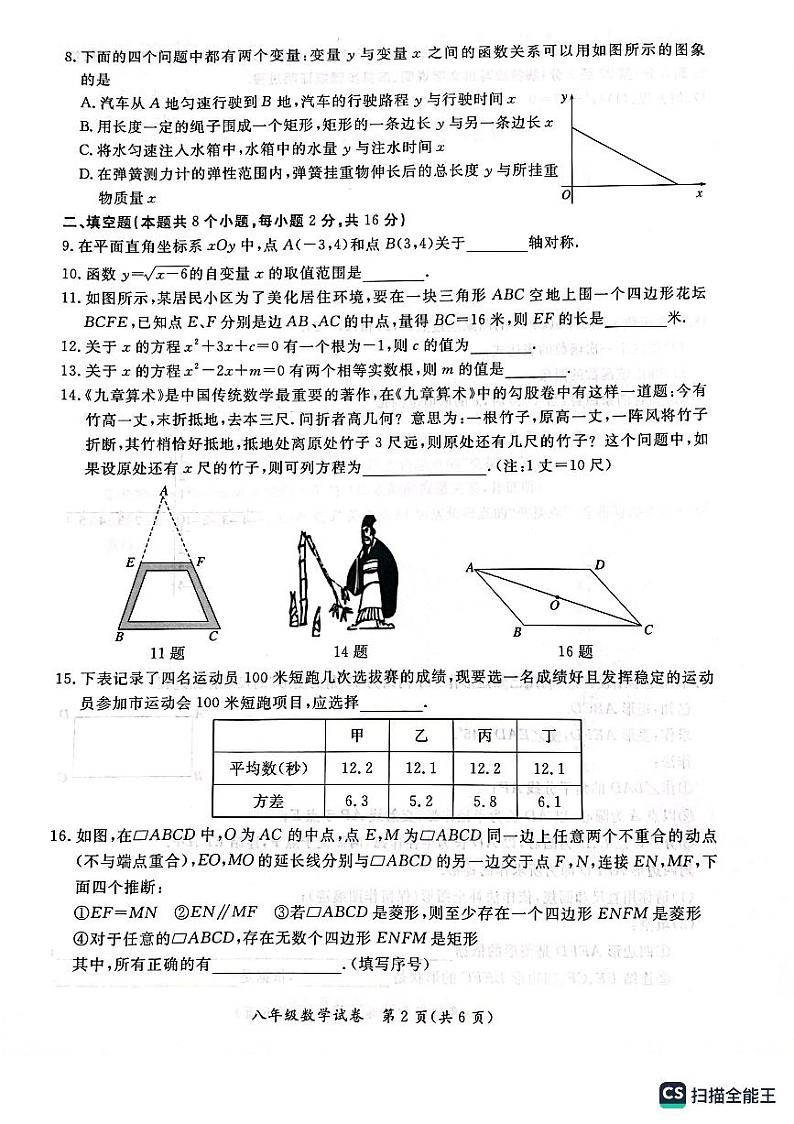 北京市通州区2022-2023学年八年级下学期期末数学试卷第2页