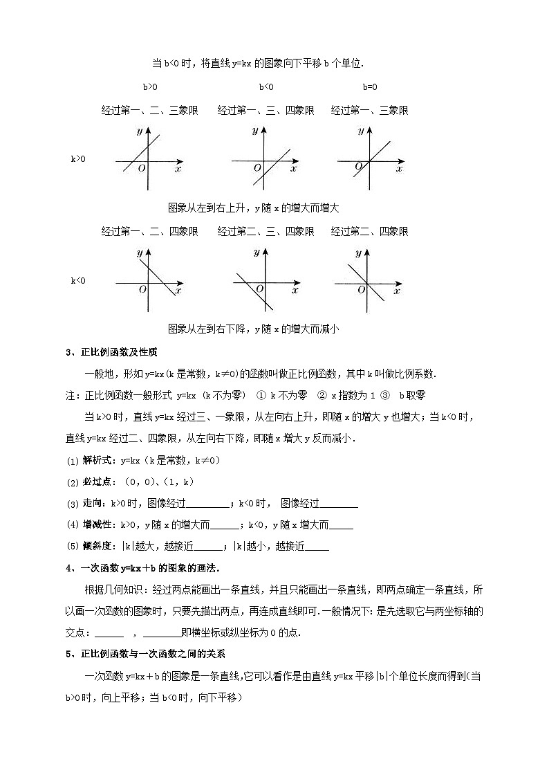人教版八年级数学上册 14.2 一次函数  讲义（无答案）第2页