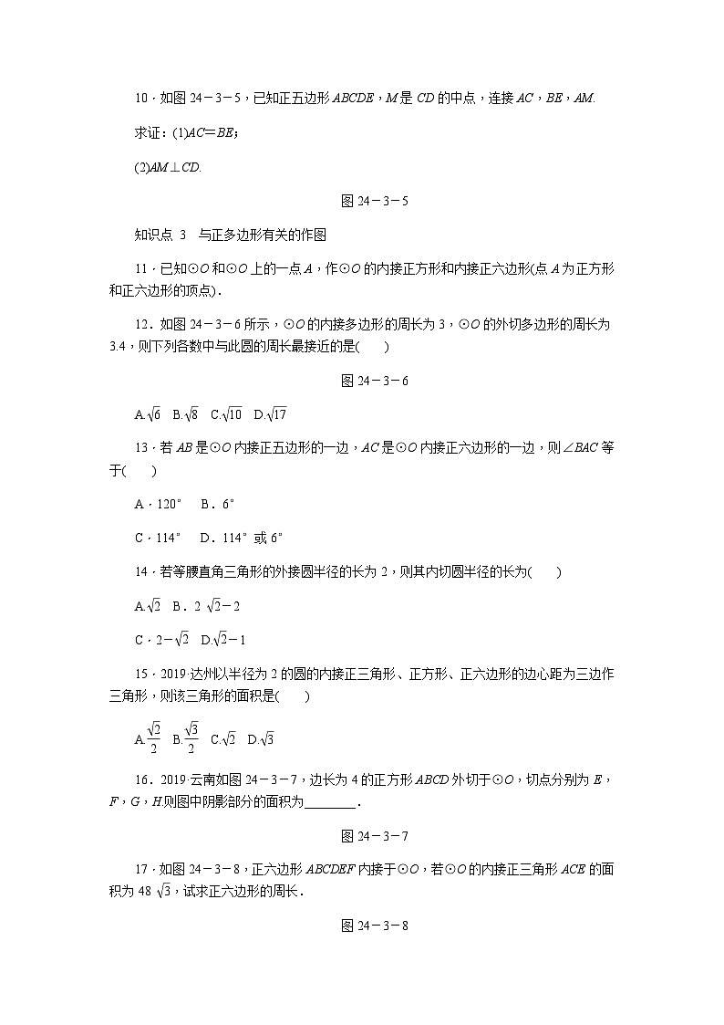 人教版九年级数学上册24.3　正多边形和圆练习题02