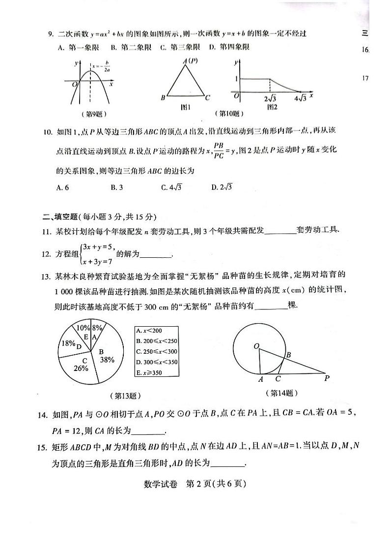 2023年河南省中考数学真题第2页