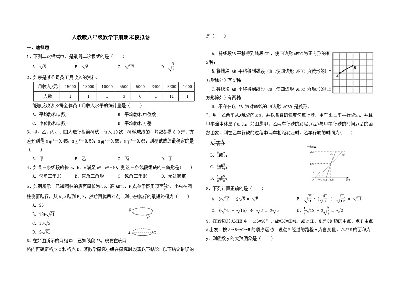 2022-2023学年人教版八年级数学下册期末冲刺卷01