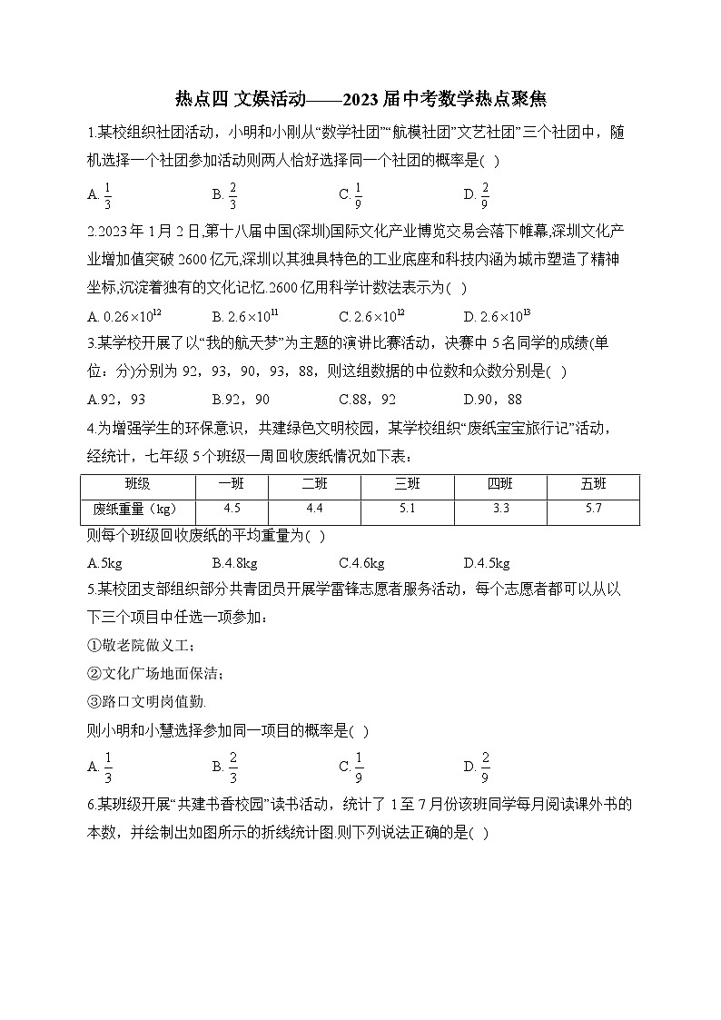 热点四 文娱活动——2023届中考数学热点聚焦(含答案)第1页