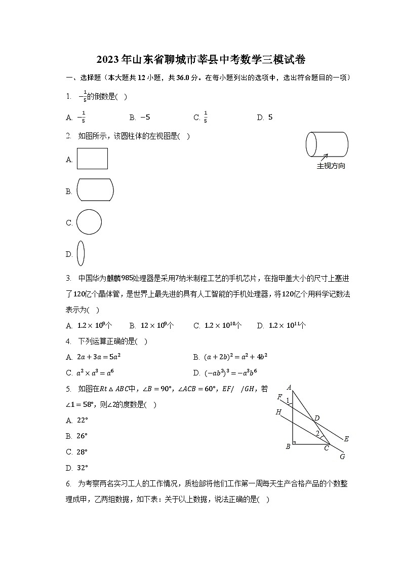 2023年山东省聊城市莘县中考数学三模试卷（含解析）01