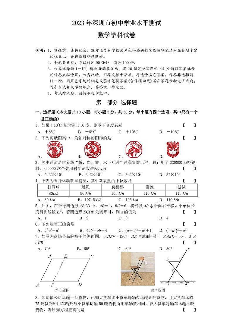 广东省深圳市2023年中考数学试卷01