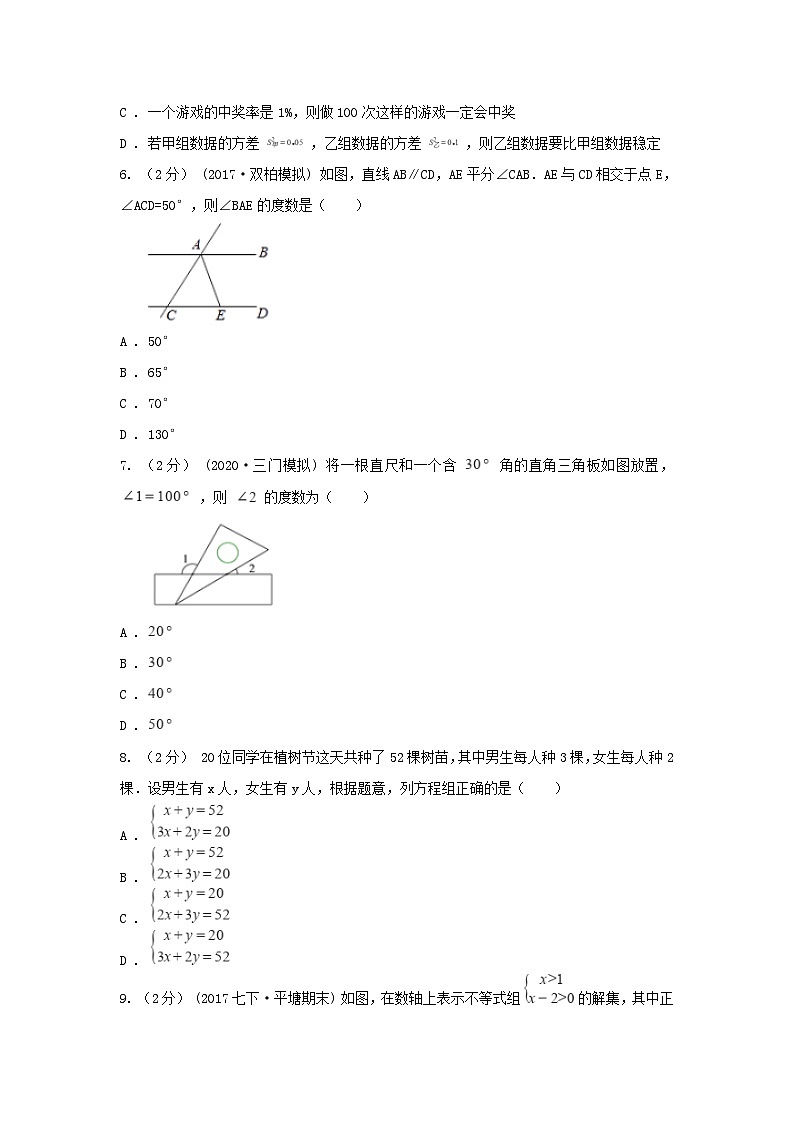 2021-2022学年青海海西蒙古族藏族自治州七年级下册期末数学试卷及答案第2页
