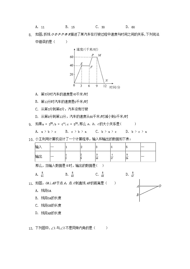 北师大版七年级数学下册期中考试模拟卷（一）附答案第2页
