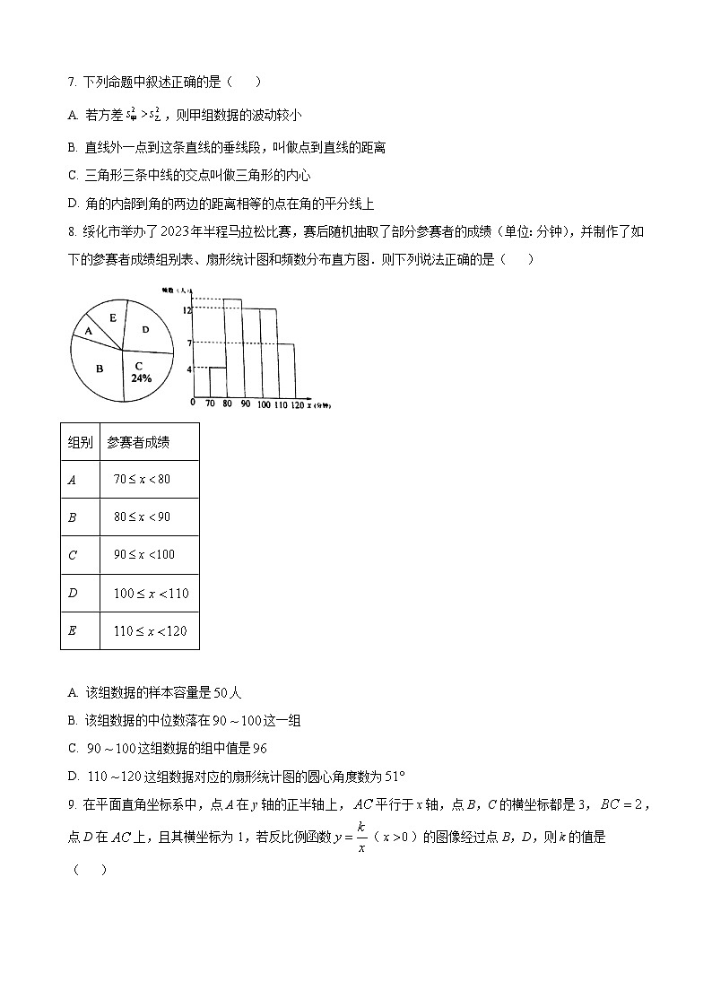 2023年黑龙江省绥化市中考数学真题02