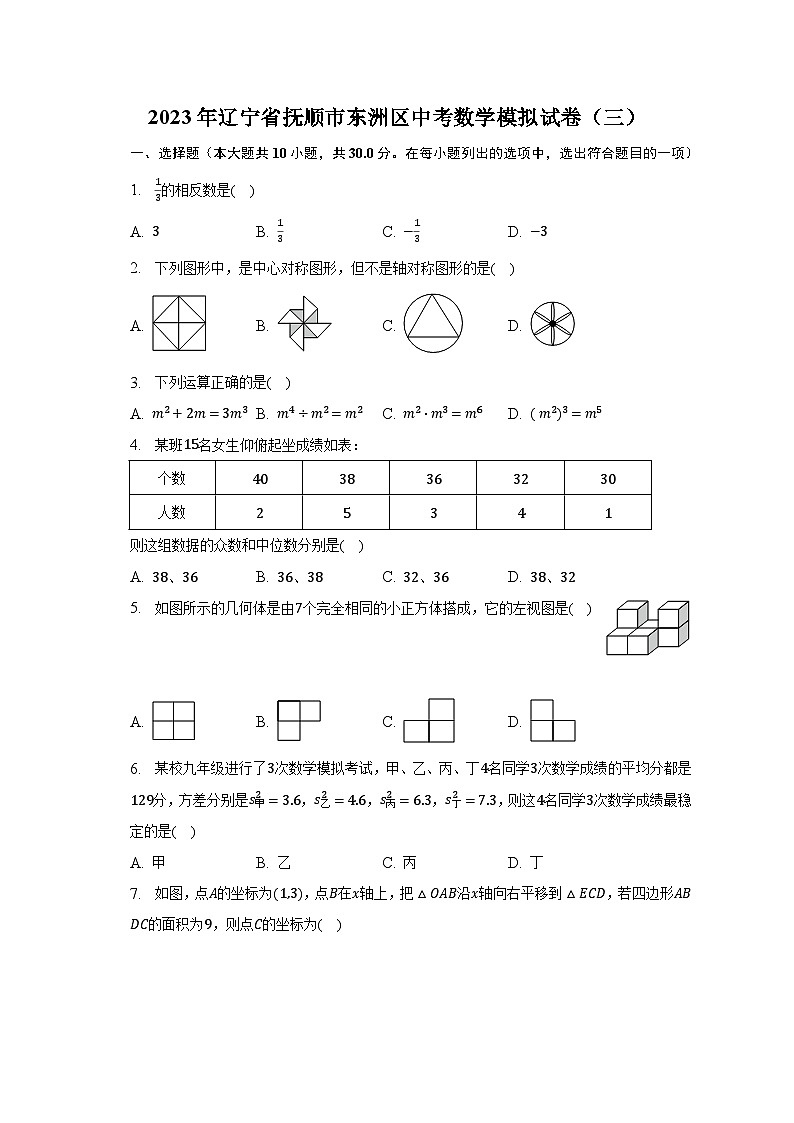 2023年辽宁省抚顺市东洲区中考数学模拟试卷（三）（含解析）01