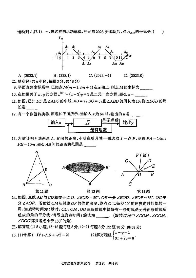 _江西省南昌师大附中2022-2023学年七年级下学期数学期末试卷第2页