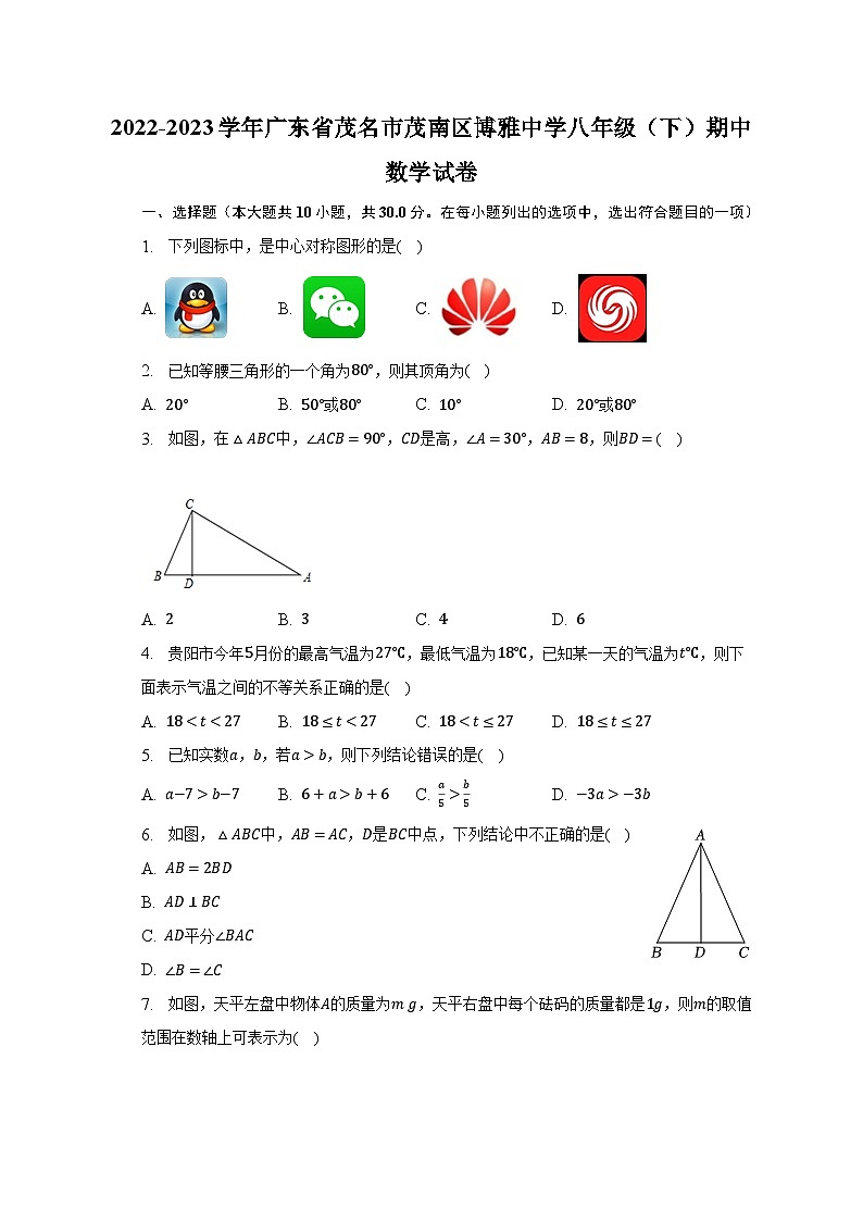 2022-2023学年广东省茂名市茂南区博雅中学八年级（下）期中数学试卷（含解析）01