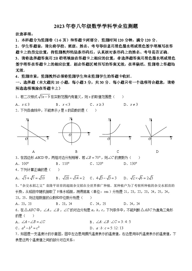 四川省广安市邻水县2022-2023学年八年级下学期期末数学试题（含答案）第1页