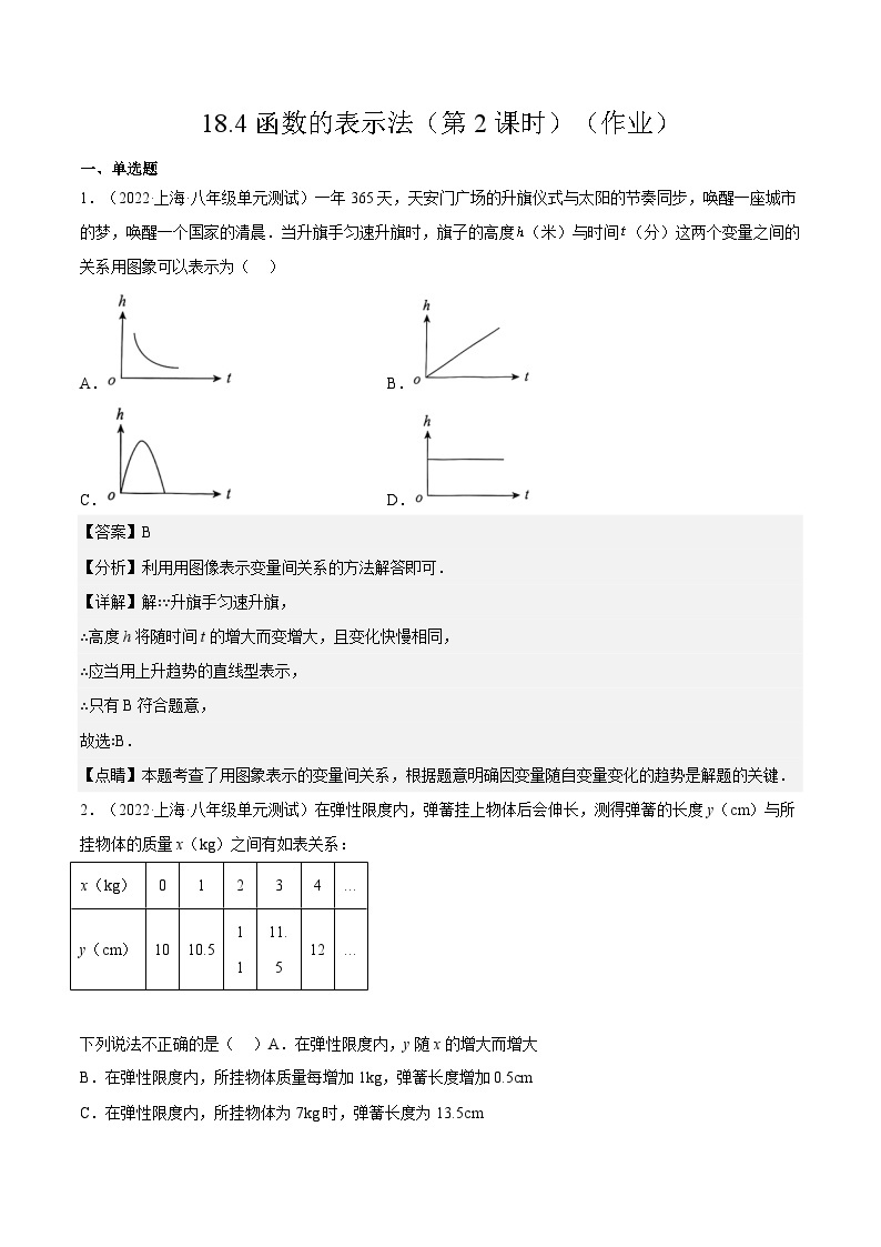 沪教版五四制数学年八年级上册18.4《函数的表示法》（第2课时）精品教学课件+作业（含答案）01