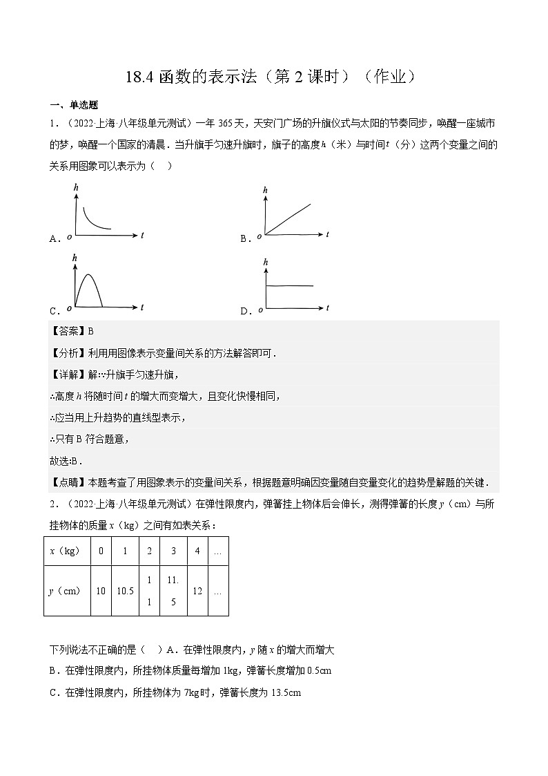 沪教版五四制数学年八年级上册18.4《函数的表示法》（第2课时）精品教学课件+作业（含答案）01