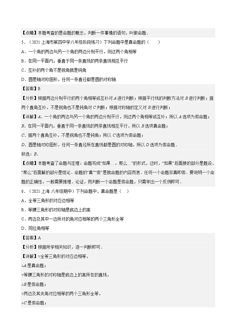 19.1《 命题和证明》（作业）（夯实基础+能力提升）（解析版）第3页