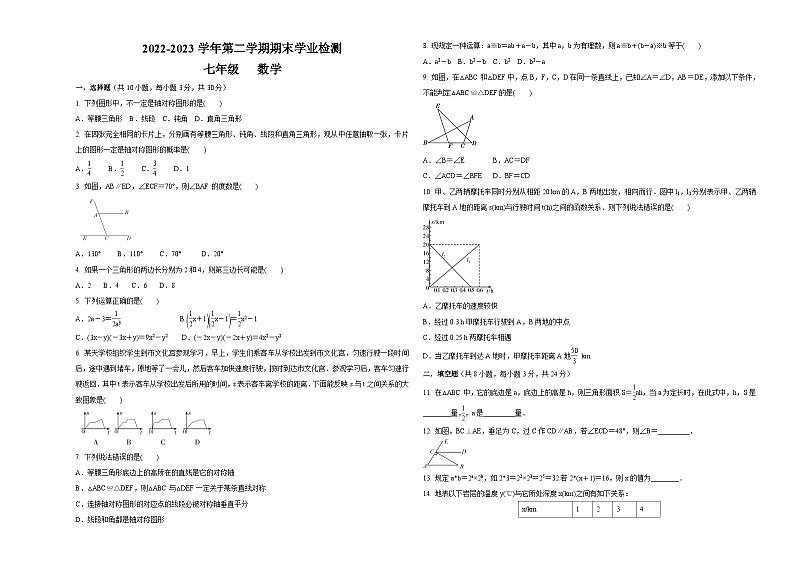 甘肃省武威市第十中学+2022-2023学年七年级下学期期末考试数学模拟试卷（含答案）01