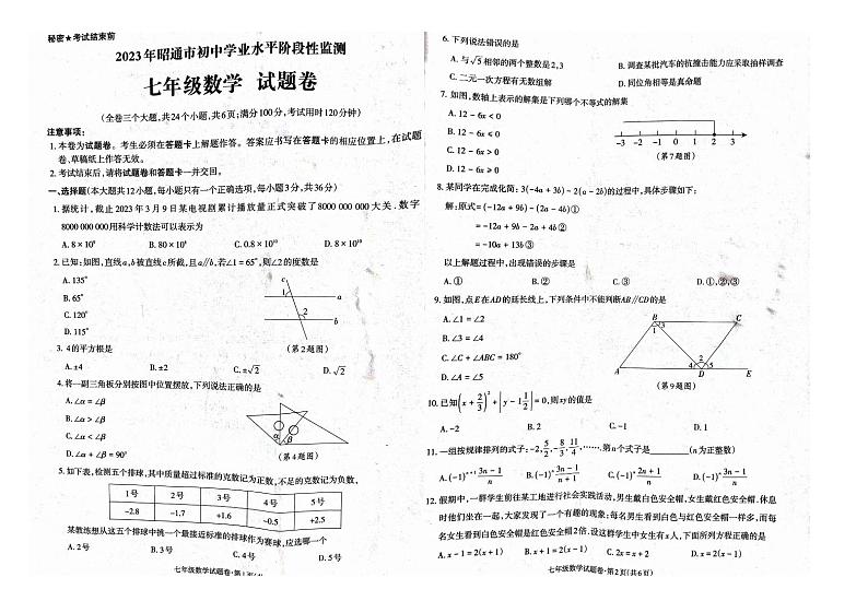 云南省昭通市镇雄县2022-2023学年七年级下学期7月期末数学试题第1页