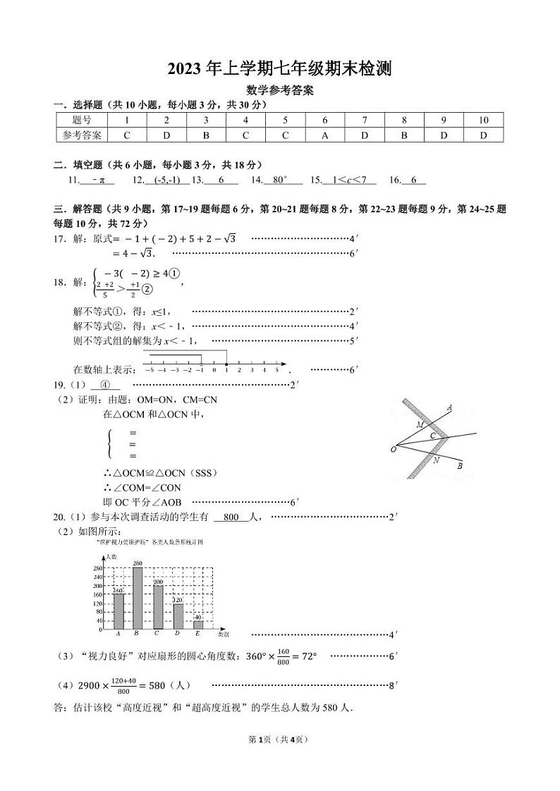 2023年上学期雅礼集团七年级期末检测数学试卷及参考答案01