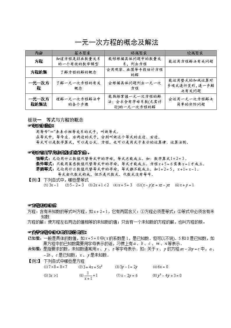 06、初中数学.一元一次方程的概念及解法.第06讲 试卷01