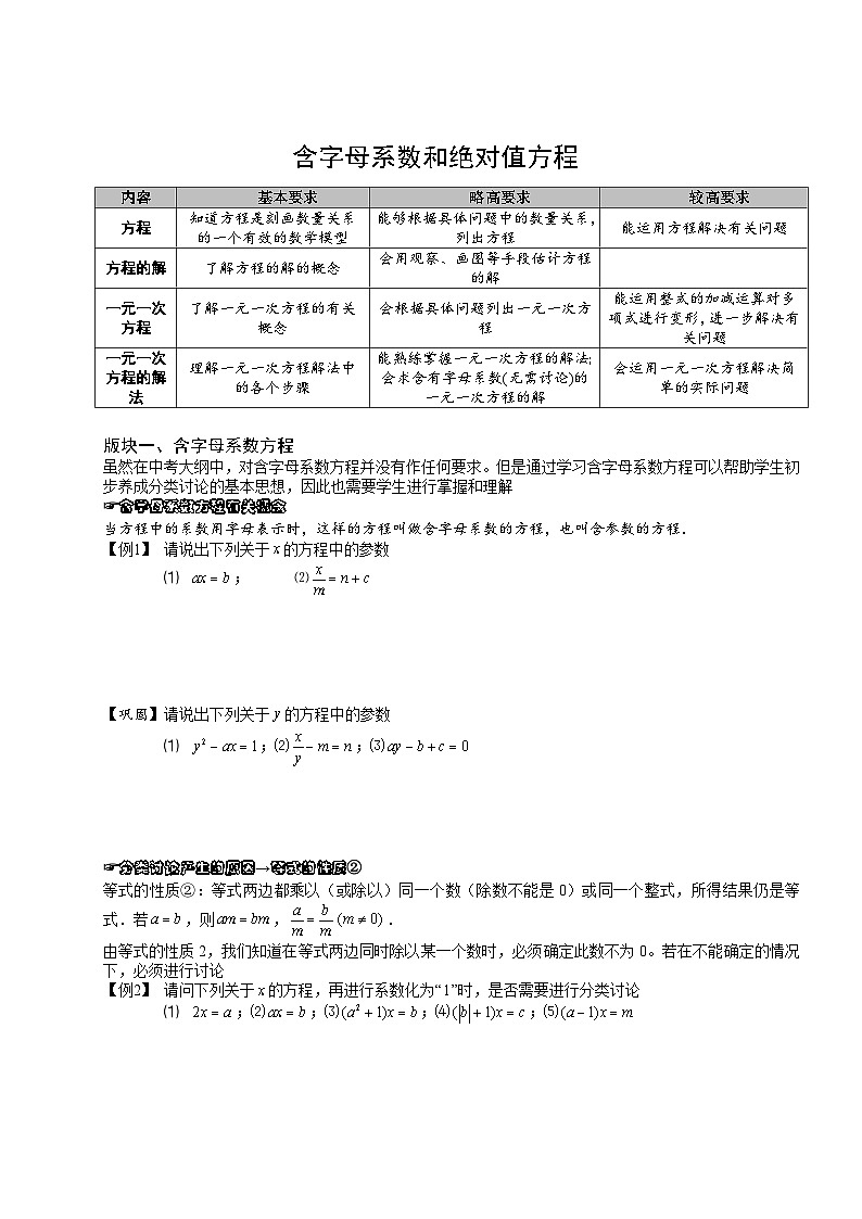 07、初中数学.含字母系数和绝对值方程.第07讲.学生版第1页