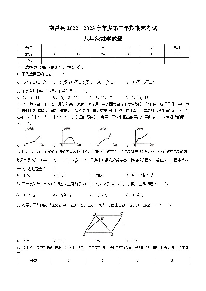 江西省南昌市南昌县2022-2023学年八年级下学期6月期末数学试题（含答案）01