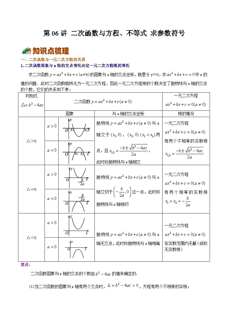 第06讲 二次函数与方程、不等式 求参数符号（原卷版）第1页