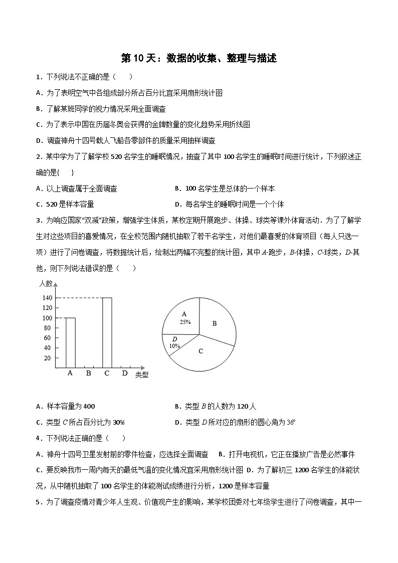 【暑假培优训练】2023年人教版数学七年级（七升八）暑假第10天：《数据的收集、整理与描述》提升训练01