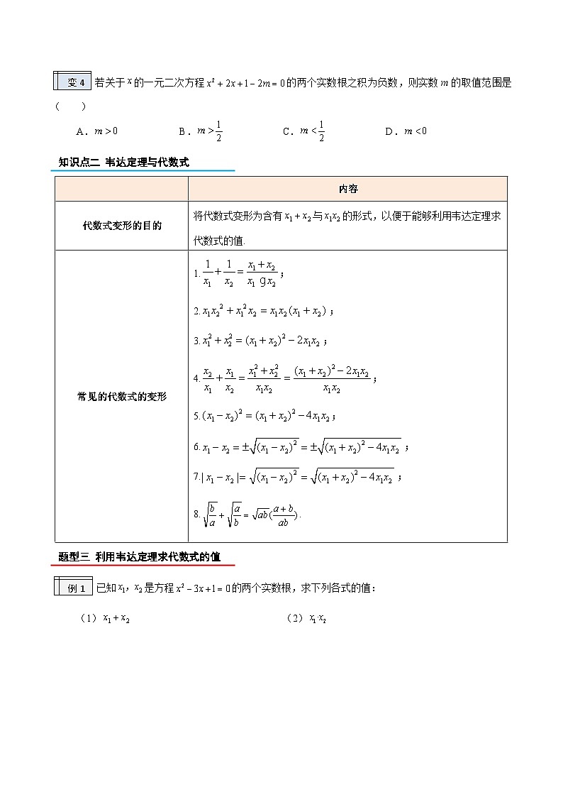 【暑假提升】2023年人教版数学八年级（八升九）暑假-专题1.5《根与系数的关系》预习讲学案（原卷版）第3页
