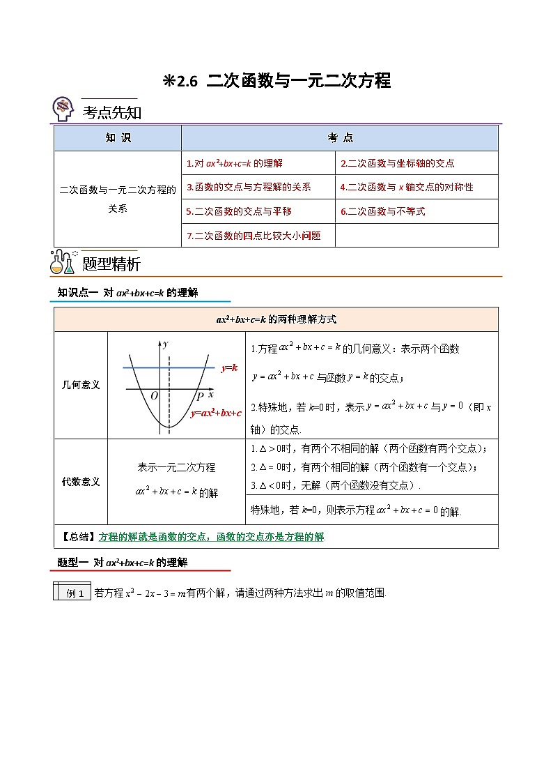 【暑假提升】2023年人教版数学八年级（八升九）暑假-专题2.6《二次函数与一元二次方程》预习讲学案（原卷版）第1页