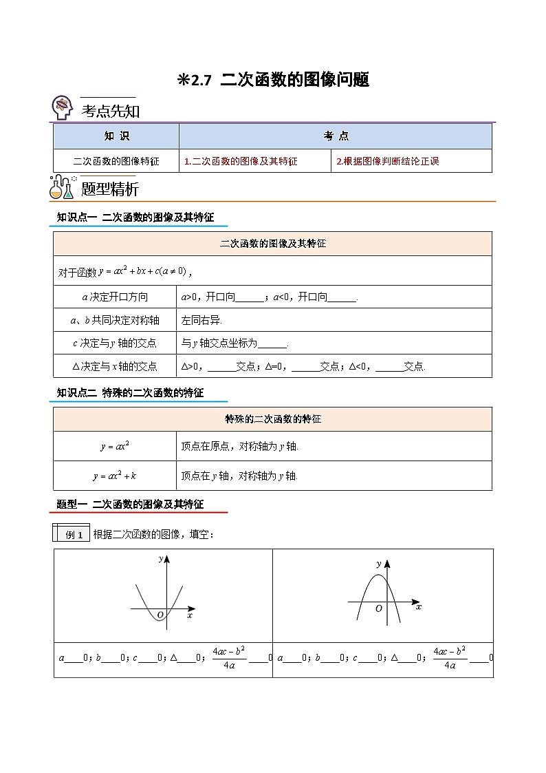 【暑假提升】2023年人教版数学八年级（八升九）暑假-专题2.7《二次函数的图像问题》预习讲学案（原卷版）第1页