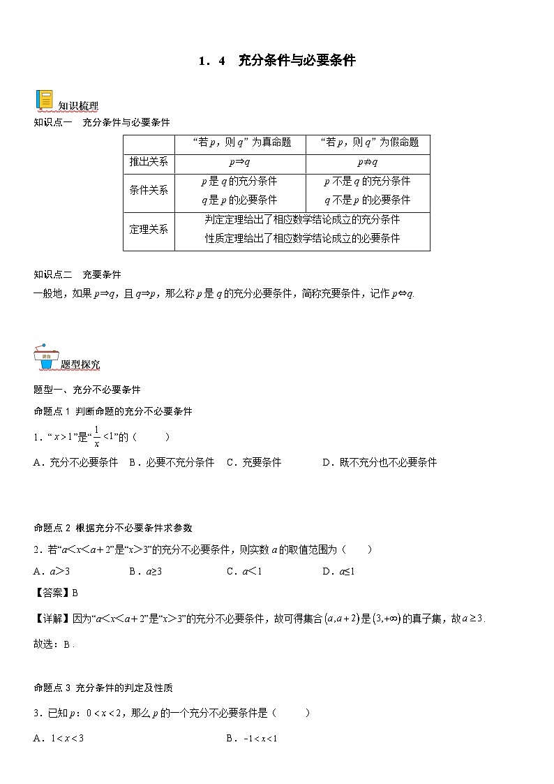 【暑假初高衔接】初三数学暑假预习（人教A版2019）-1.4《充分条件与必要条件》同步讲学案（解析版）第1页