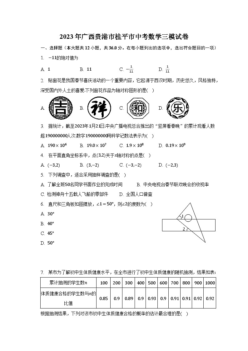 2023年广西贵港市桂平市中考数学三模试卷（含解析）01