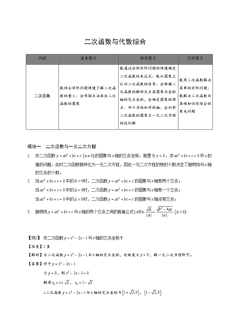 9初中数学.二次函数与代数综合.第09讲.教师版第1页