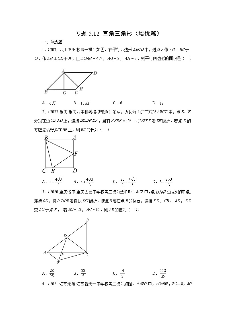 专题5-12 直角三角形（培优篇）-【挑战满分】2023年中考数学总复习精选精练（全国通用）第1页