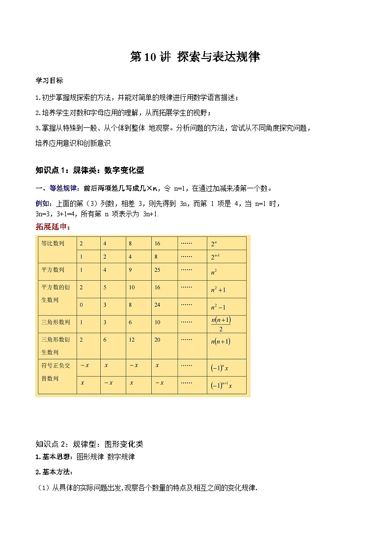 2023年新七年级数学北师大版暑假预习——第10讲 探索与表达规律 试卷01
