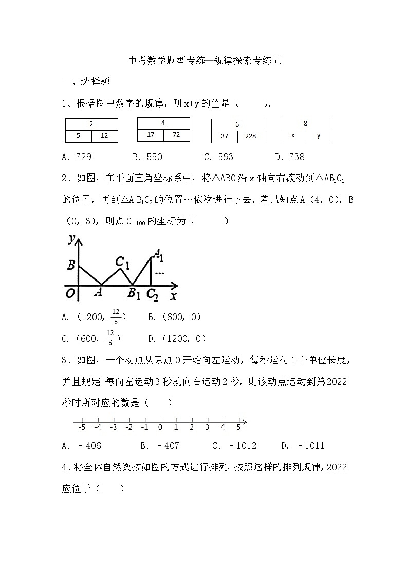 中考数学题型专练—规律探索专练五第1页