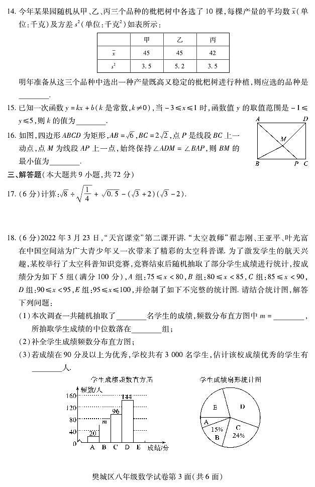 _湖北省襄阳市樊城区2022-2023学年八年级下学期期末学业水平能力测试数学试题03