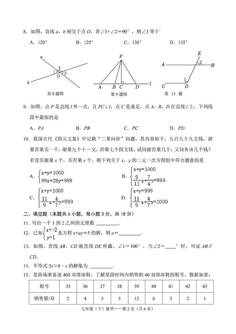2022-2023学年大连市中山区七年级下数学期末试卷第2页
