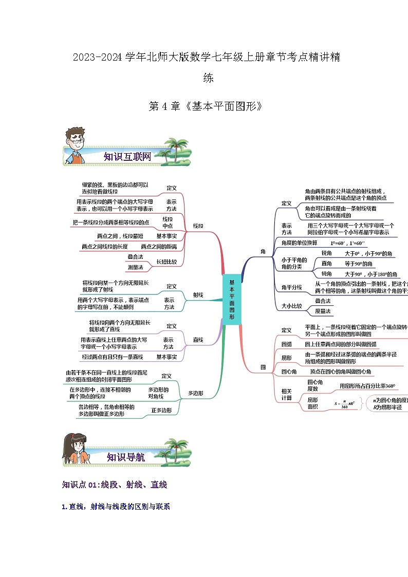 第4章《基本平面图形》（导图+知识点+考点提优练）-【培优方案】2023-2024学年七年级数学上册章节重点复习考点讲义（北师大版）01