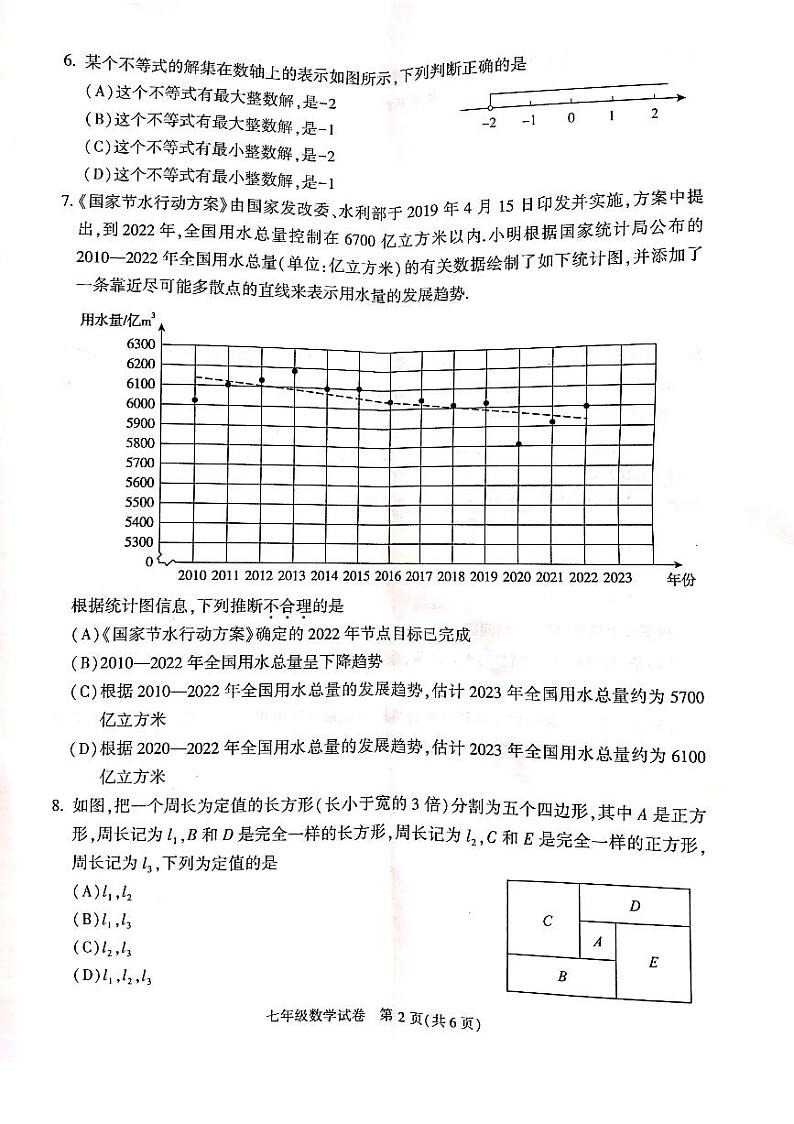 2023年北京朝阳区初一（下）期末数学试卷含答案解析第2页