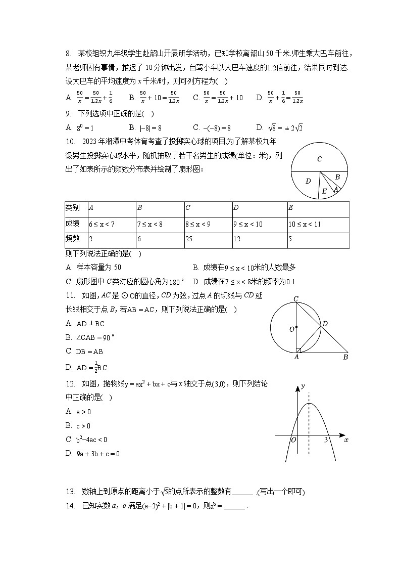 2023年湖南省湘潭市中考数学试卷(含答案解析)02
