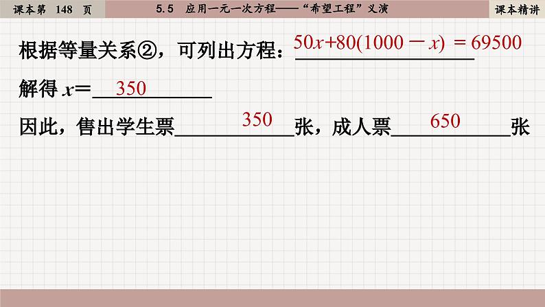 北师大版数学七上5.5  应用一元一次方程——“希望工程”义演（课件PPT）06