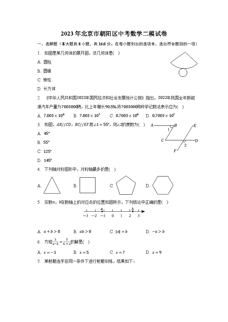 2023年北京市朝阳区中考数学二模试卷（含解析）01