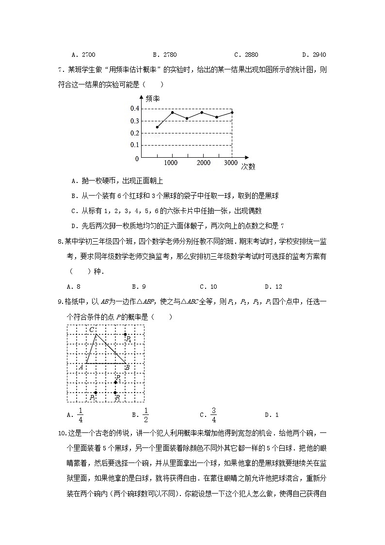 人教版数学 九上 第25章《概率初步》单元强化测试卷02