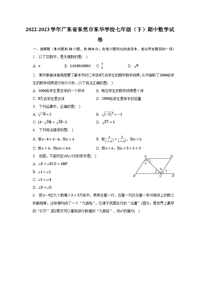 2022-2023学年广东省东莞市东华学校七年级（下）期中数学试卷（含解析）01